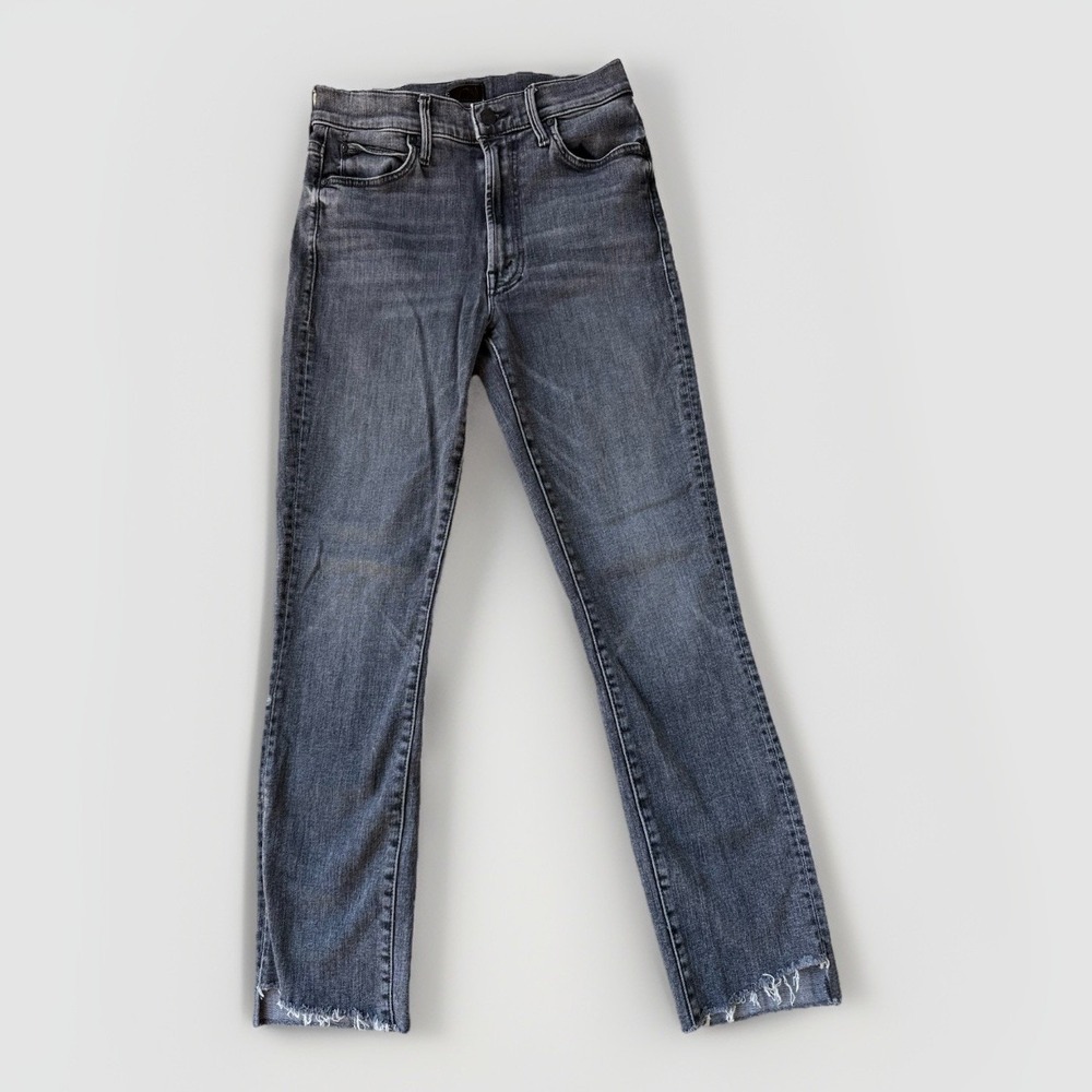 Mother High Waisted Rascal Ankle Step Fray Jeans Women 26 Night Garden Gray $238